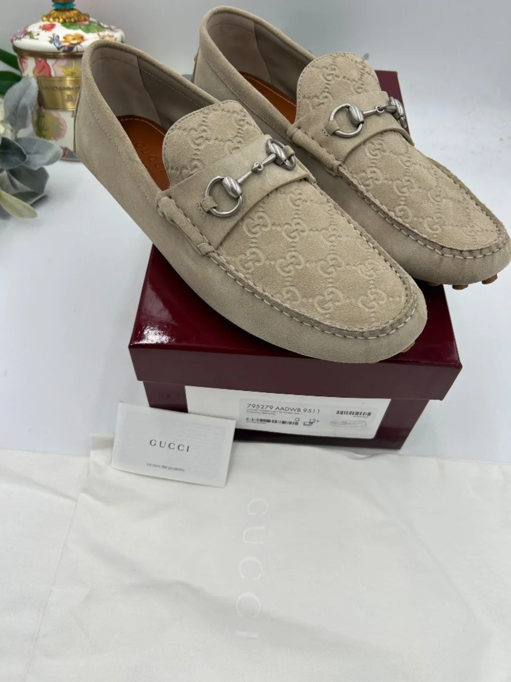 Men’s Gucci Byorn GG Suede Driver Loafers. Size 12.5 fits 13. Made in Italy.